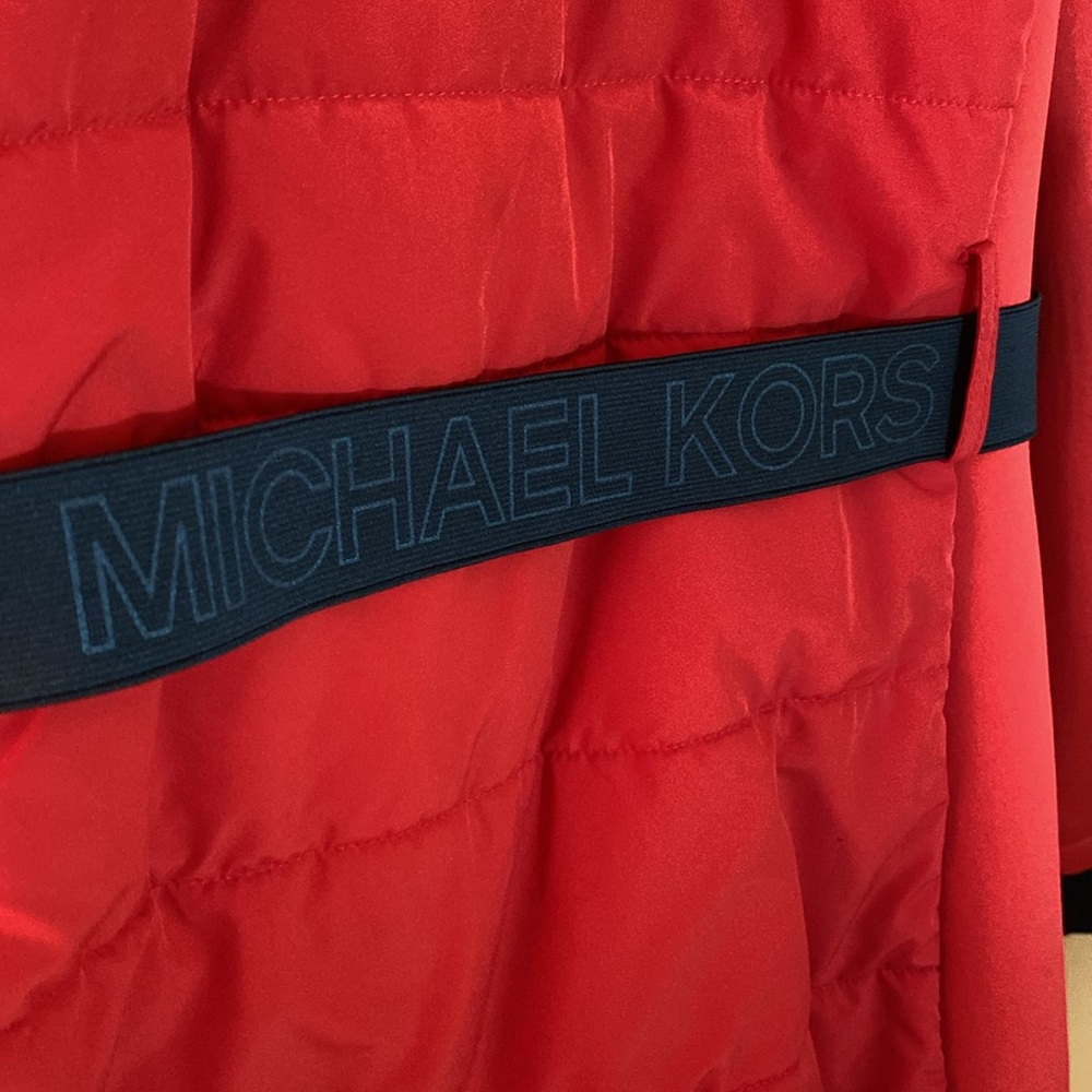 🔥 Michael Kors XL Red 🔥 Belted Winter Coat Jacket Hood - Picture 6 of 16